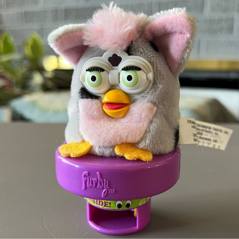 Rare 1999 Vintage Furby Mini Plush Necklace Tootsie Roll Charm Grey OddzOn Small